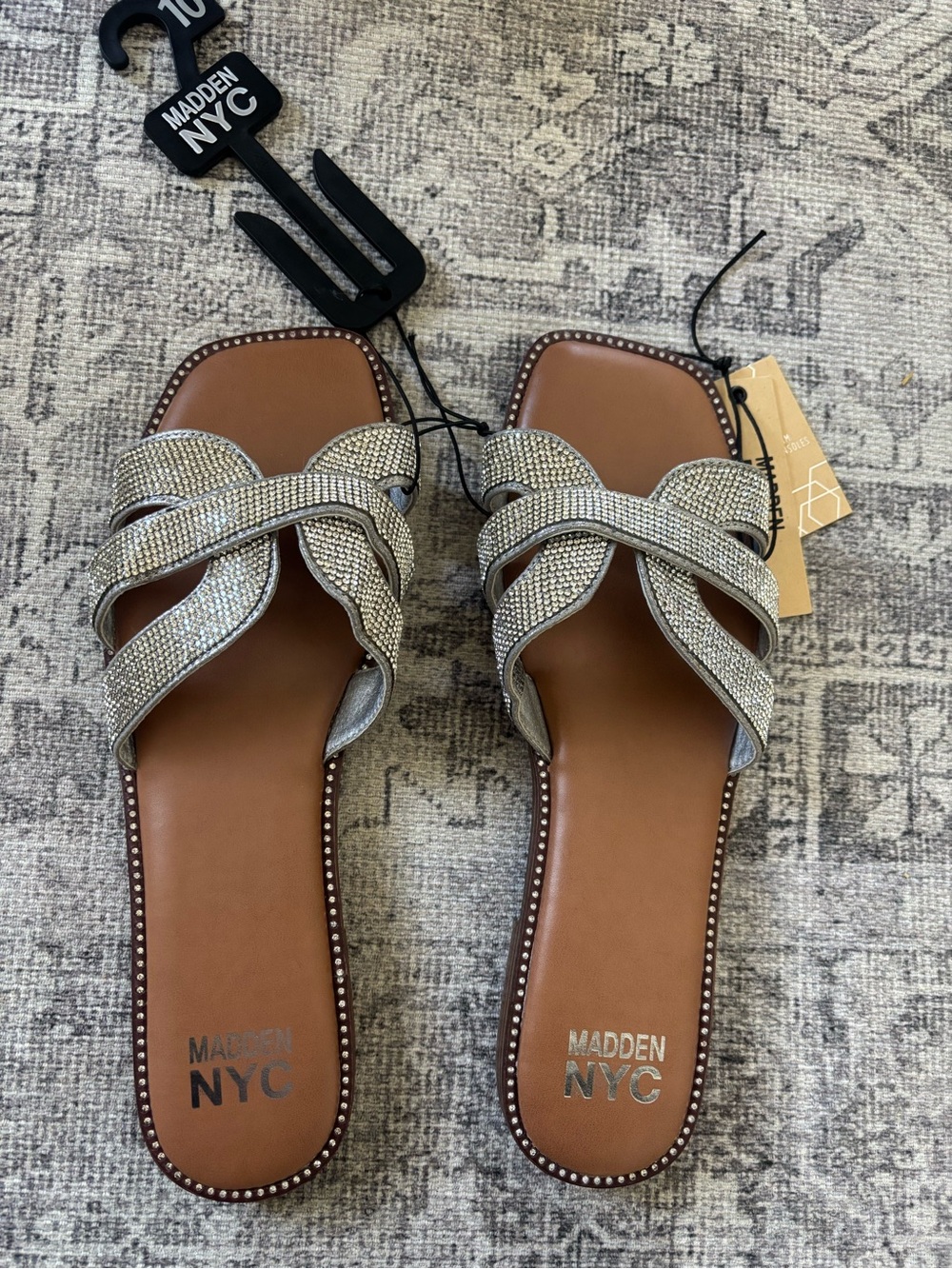 Madden NYC Women's Silver Rhinestone Braided Slide Sandals - Picture 4 of 5